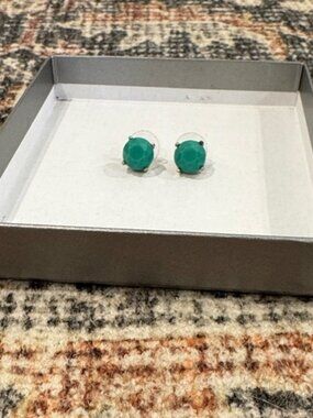 Silver and Green Circular Stud Earrings